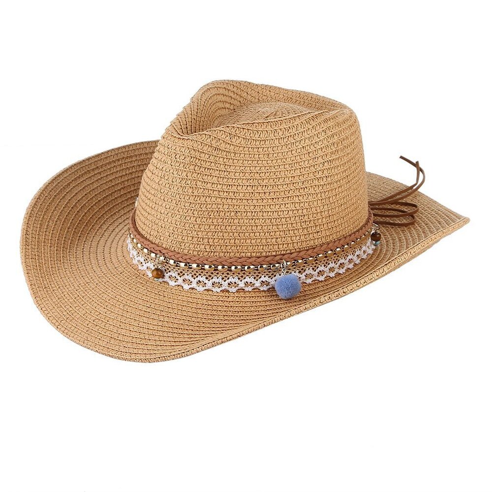 1382 Straw Cowboy Hat For Women Men Girls Roll Up Wide Brim Western Cowgirl